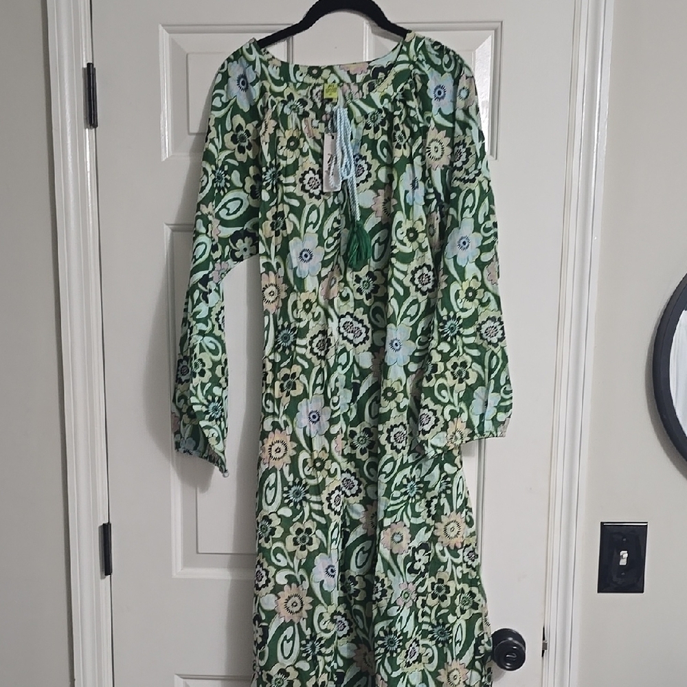 Raj Green and White Bishop Sleeve Sundress